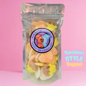Swedish Style Tropical Candy Mix | Swedish Sweet & Sour Foam Gummies | Vegan Gummy | Banana, Toffee, Passionfruit, Mango