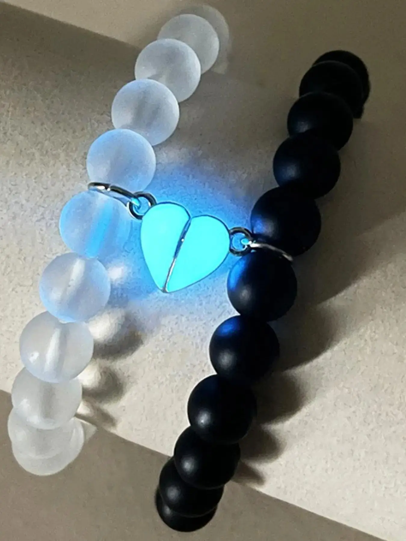 Glow-In-The-Dark Couple Bracelets, Crown & Heart Beads, Unique Gift for Him Her, Valentine's Day Present, Casual Style Jewelry Set, Romantic Touch, Glowing Bracelet, Luminous Bracelet, Crown And Heart Bracelet