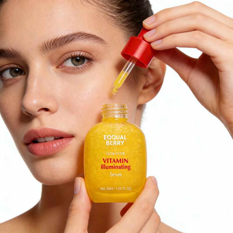 2pcs EQQUALBERRY Vitamin IlluminatingSerum -Brightening Vitamin C Serum withNiacinamide |Strengthens skin barrierIHydrates using Ceramide and HyaluronicAcid, 1.01oz /30ml