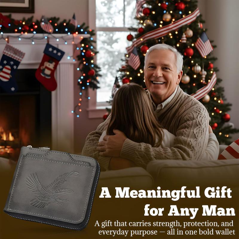 Men’s Vintage Eagle Embossed Bifold Wallet – Durable Short Wallet with Multiple Card Slots for Business, Work & Daily Use