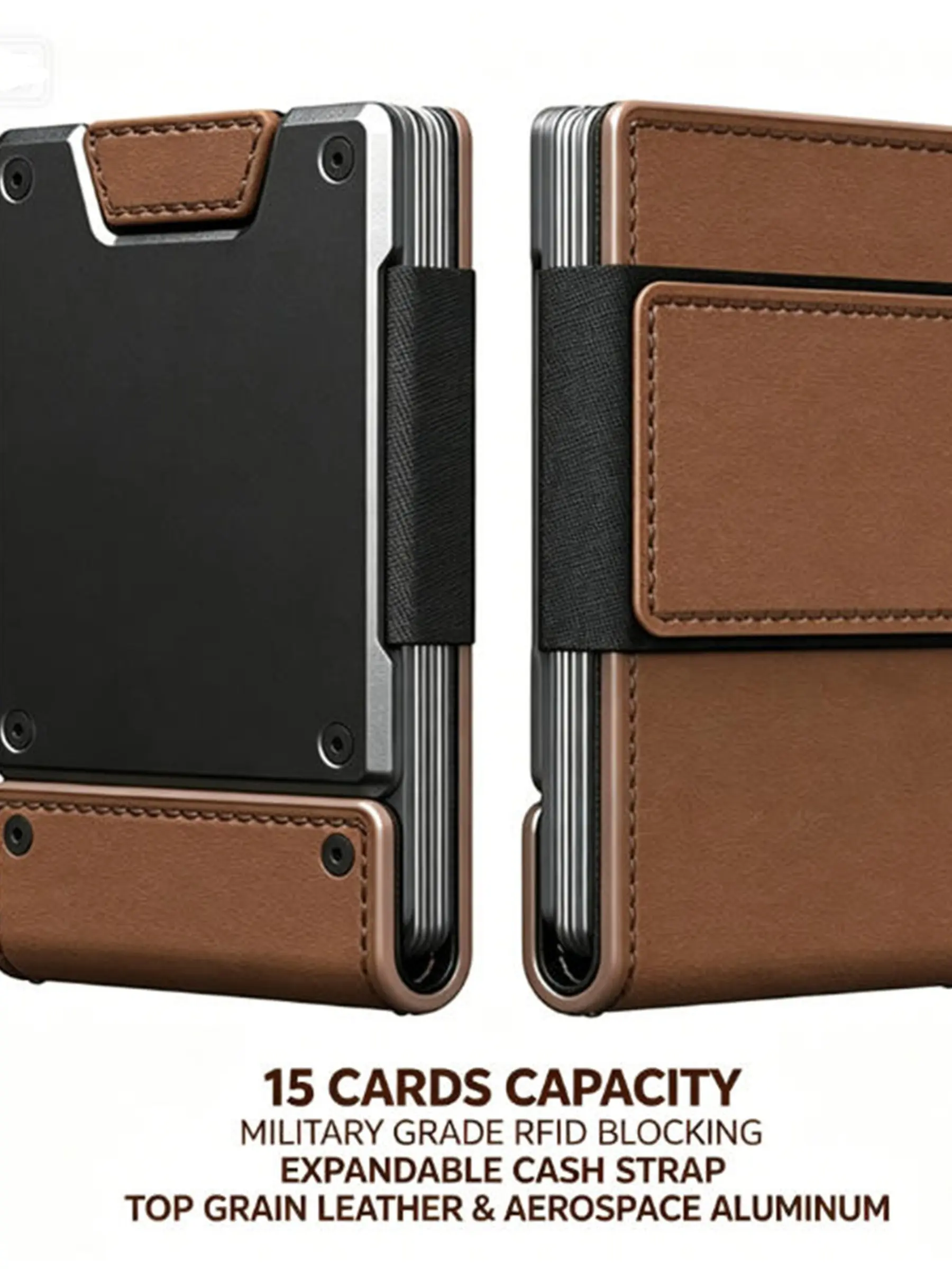 Men's Minimalist Wallet, RFID Blocking Slim Design, Rfid Theft Proof, 18+ Card Slots, 10+ Cash Straps, Leather & Metal Material, Secure & Stylish, Wallet for Men, RFID Card Holder, Credit Card Holder