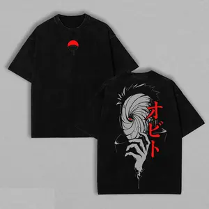 Obito Uchihaa Washed Tee – Unisex Oversize Anime T-Shirt Y2K Streetwear Graphic Tee Retro Double-Sided Water Wash T-Shirt