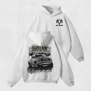 Vintage Dodge Ram Outlaw Camo 2 Sided Hoodie, Camo Pullover for Truck Enthusiasts, Classic Car Graphic Streetwear, Unisex Hoodie for Men Women