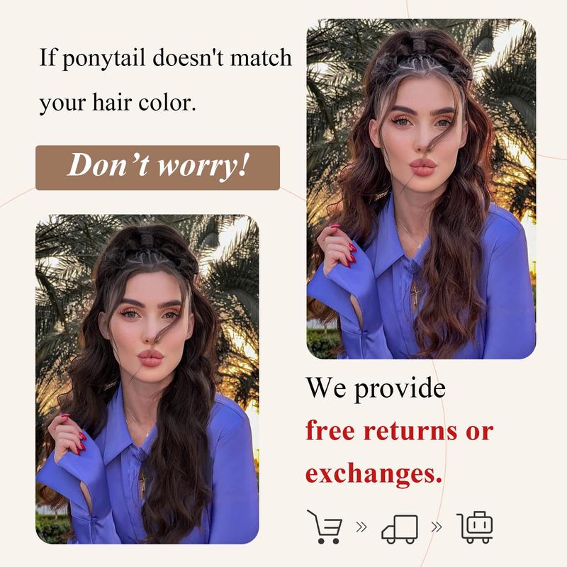 【Flash Sale】 Ponytail Extension 26 Inch Long Wavy Drawstring for Women in Dark Brown with Fluffy Hairpiece for Daily Use Synthetic Hair 【Flash Sale】 Ponytail Extension 26 Inch Long Wavy Drawstring for Women in Dark Brown with Fluffy Hairpiece for Daily Use Synthetic Hair