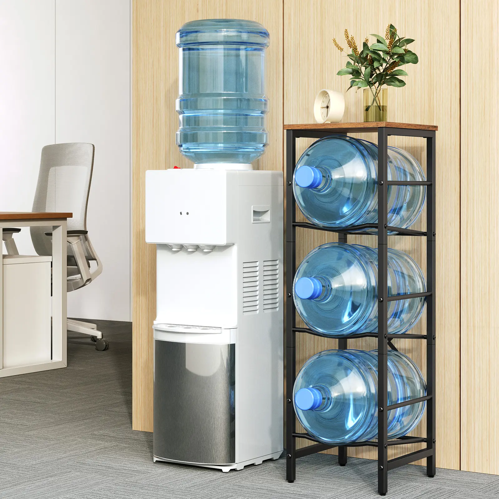 HOOBRO Water Jug Rack, Water Bottle Holder, 5 Gallon Water Jug Rack, 3-Tier Water Bottle Stand, Water Jug Stand, for Kitchen, Living Room, Office