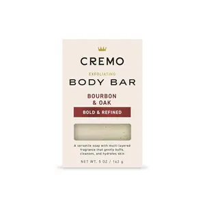 Cremo Exfoliating Body Bar for Men, Bourbon & Oak Scent, Multi-Layered Fragrance That Buffs, Cleanses and Hydrates Skin, 5oz