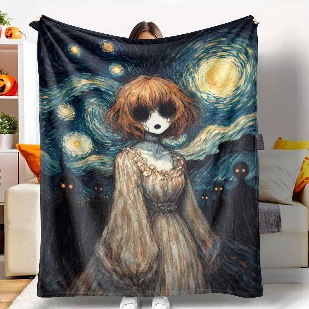 Surreal Art Flannel Blanket Mysterious Portrait Pattern Ultra Soft Lightweight Warm Plush Throw Perfect for Bed Sofa Couch Living Room Decorative Gift Holiday Bedding Accessory