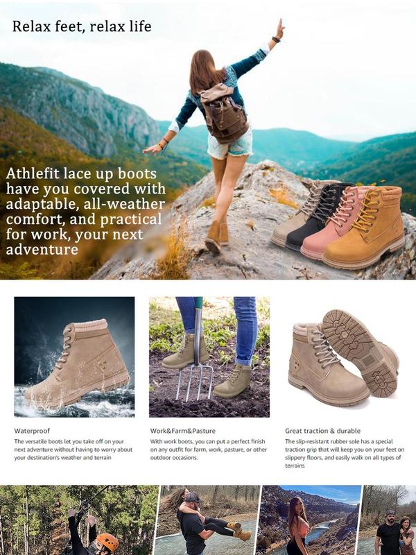 Athlefit 2025 New Style Fashion Women's Waterproof Hiking Combat Boots - Lace-up Low-top Short Boots - Ankle Guard Boots - Women's Winter Boots - Comfortable Casual Outdoor Shoes - Girl's Style