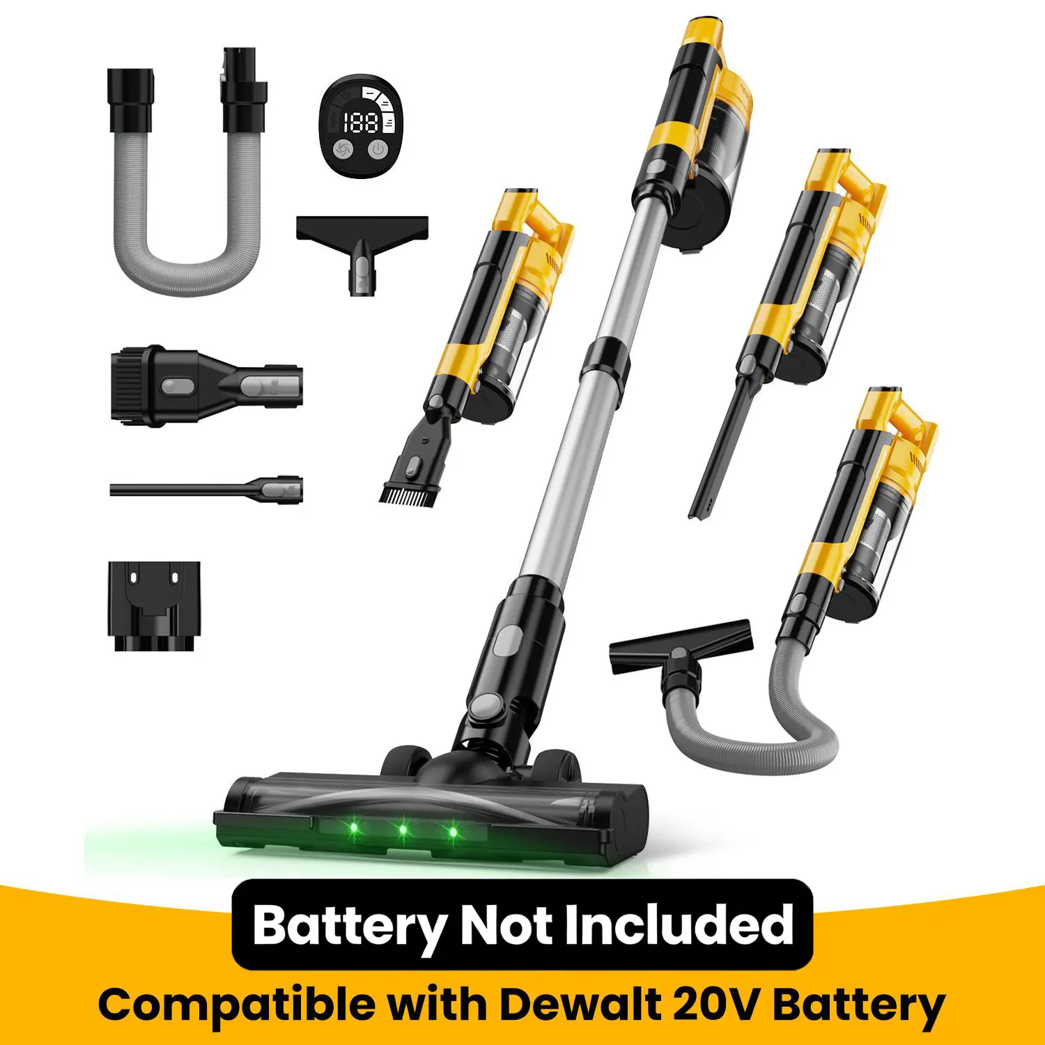 【NO battery】ZEXAPE 350W Cordless Vacuum Cleaner for Dewalt 20v Battery/ for Milwaukee M18 Battery/ for Makita 18V Battery, 35kPa Brushless Lightweight Stick Vacuum with 3 Mode Suction,6 in 1 Stick Vacuum Cleaner with HEPA for Floor