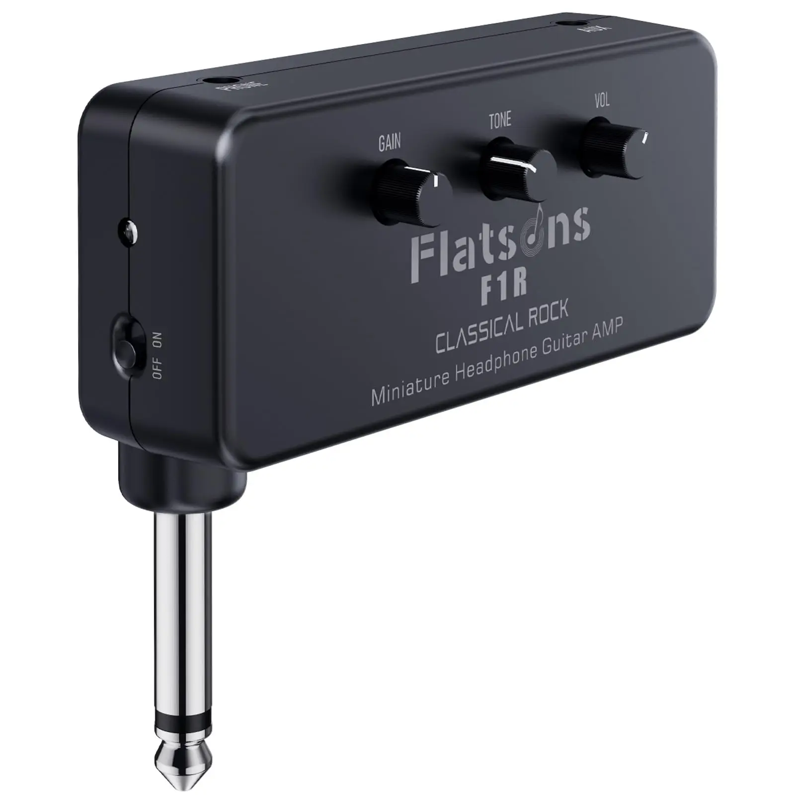 Flatsons-F1R Mini Electric Guitar Headphone Amplifier, 1Mω Clean Input, Classic Rock Sound, Distortion Tone, 3.5mm Earbud/AUX Jack, Smartphone Compatibility, Silent Practice, Portable Design, with Batteries