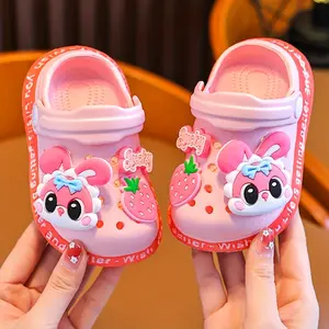 (New)Children's Cartoon EVA Sandals -- Cute Animal Design, Slip-On Style, Breathable Round-Toe Shoes, Unisex for Boys and Girls, Pink Bear and Blue Cat Patterns, Casual Shoes, Combining Sandal and Slipper Functions