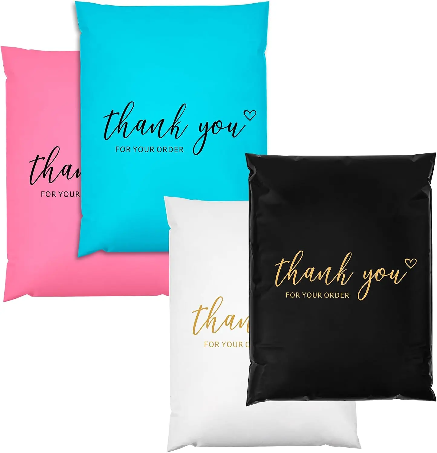 10x13 Thank You Poly Mailers Variety Pack of 100, 25 Pcs Each Color | Strong Adhensive and Tear-Resistant Mailing Envelopes, Waterproof Shipping Bags for Clothing & Small Business