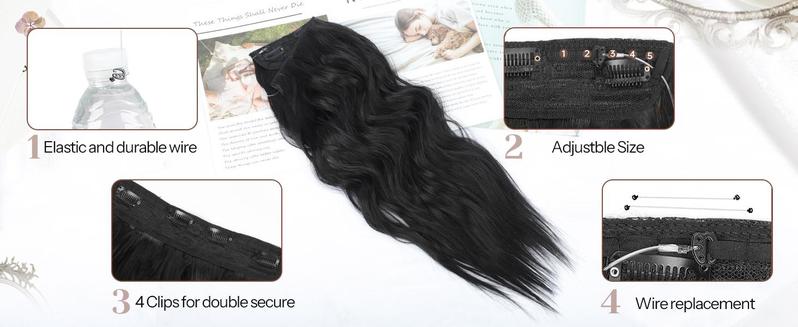 AISI HAIR Long Curly Wavy Invisible Wire Hair Extensions with Transparent Wire Hairpieces for Women Flexible Adjustable Easy Application Natural Look - Curling