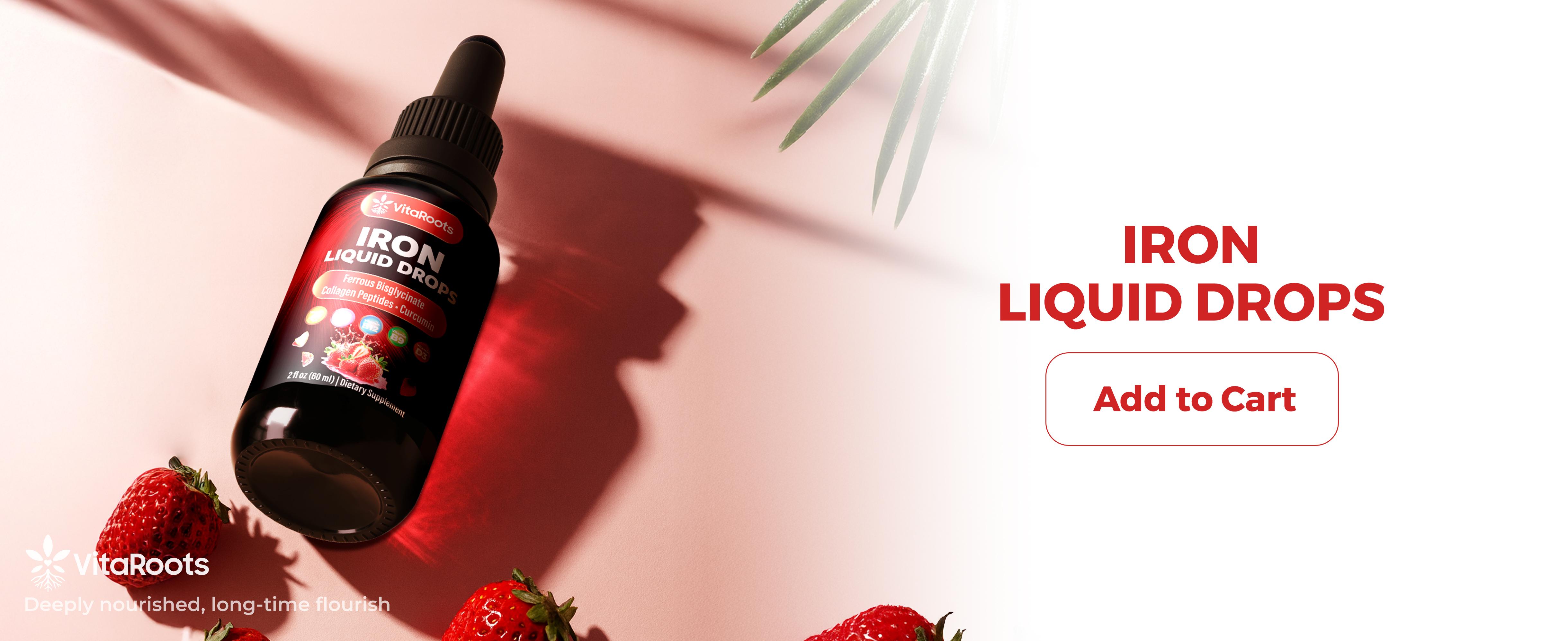 Liquid Iron Drops – Daily Nutrient Blend with Vitamin C, B6, B12, Folic Acid & Collagen Natural Strawberry Flavor | 2 fl oz