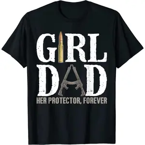 Vintage Simple Printed "Girl Dad Her Protector Forever" Cotton Short Sleeve  Mens Casual T-Shirt for Men Women