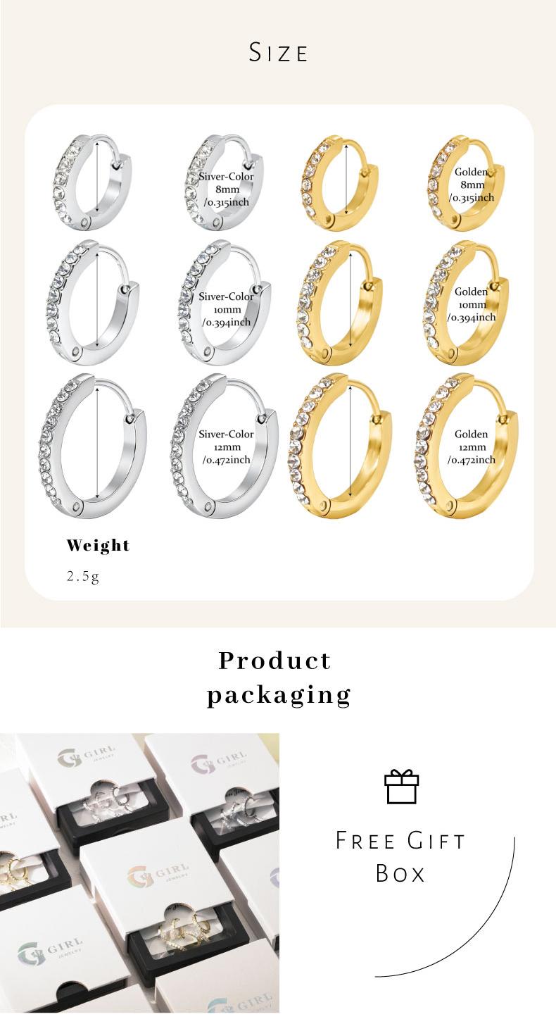 GGIRL 18K Gold Plated Stainless Steel Hypoallergenic Colorfast Environmentally Friendly Hoop Earrings Set with Cubic Zirconia Cartilage Snug Pierced Ears Comfortable Wear Versatile Fashion Jewelry Gift for Holiday Haul Christmas Birthdays Anniversaries