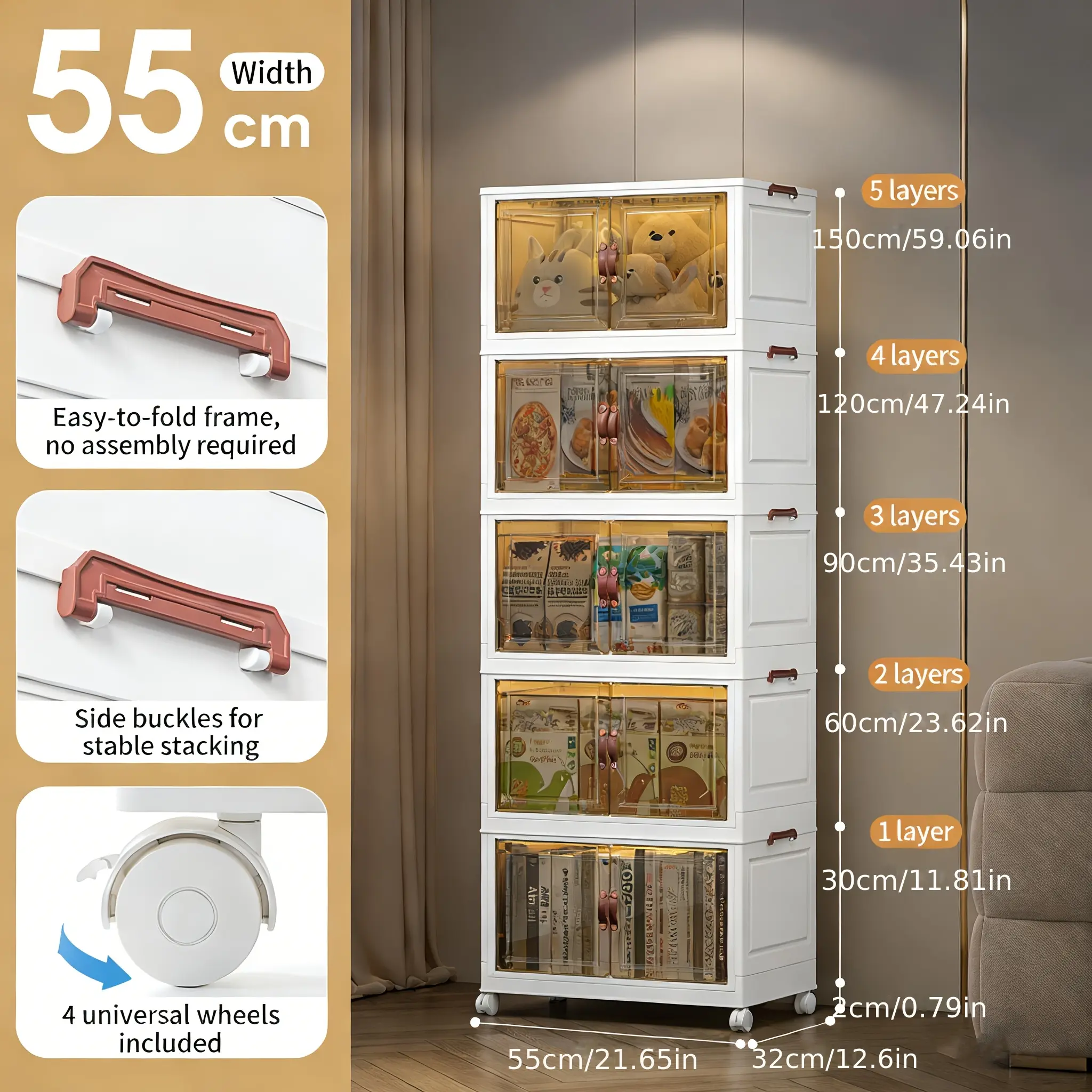 55 cm wide / 4-tier cabinet - white tea color