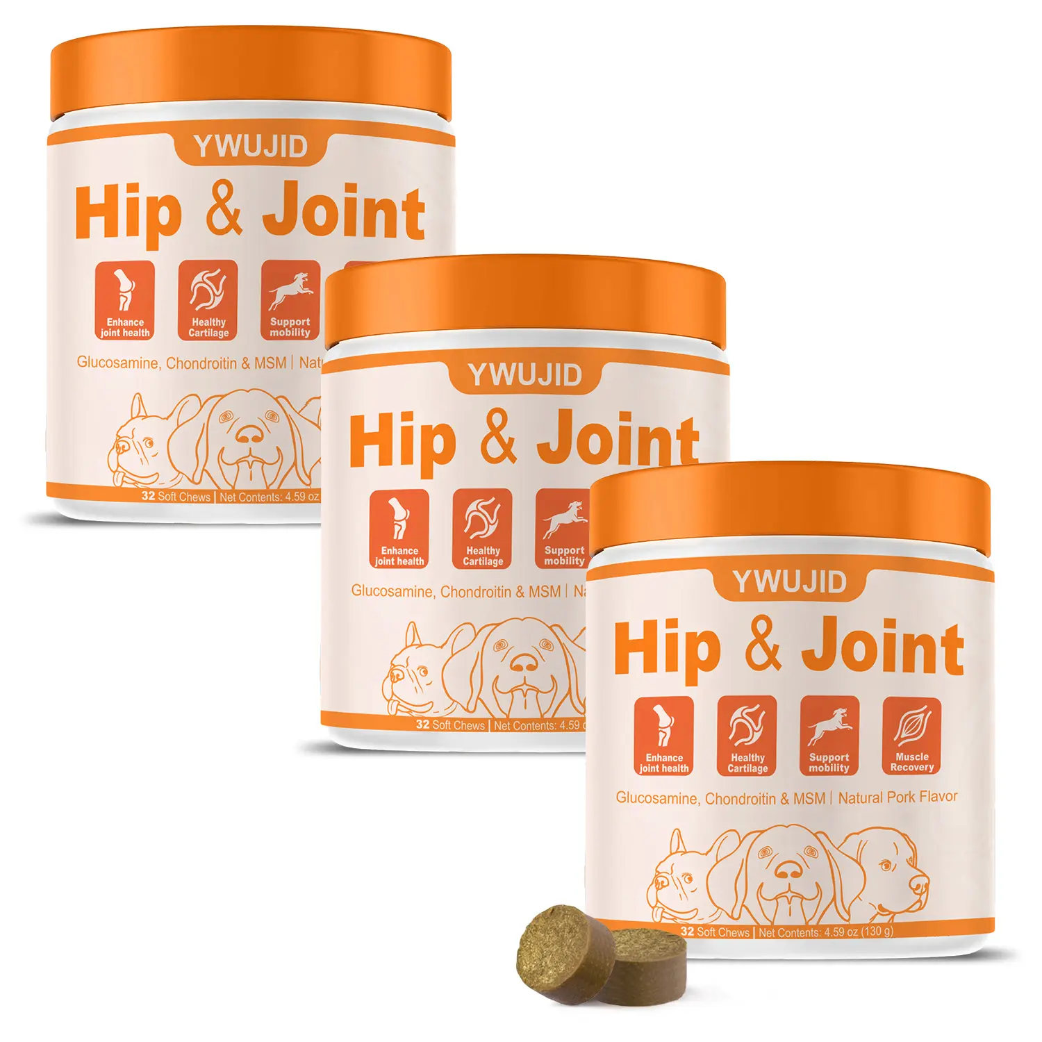 YWUJID Canine Hip & Joint Health Chewable Tablets | Contains Glucosamine, Chondroitin, MSM, and Omega-3 | Supports Pet Joint Health & Mobility | Suitable for Puppies, Adult Dogs, Large Breeds, and Senior Dogs | 32-Count Pack