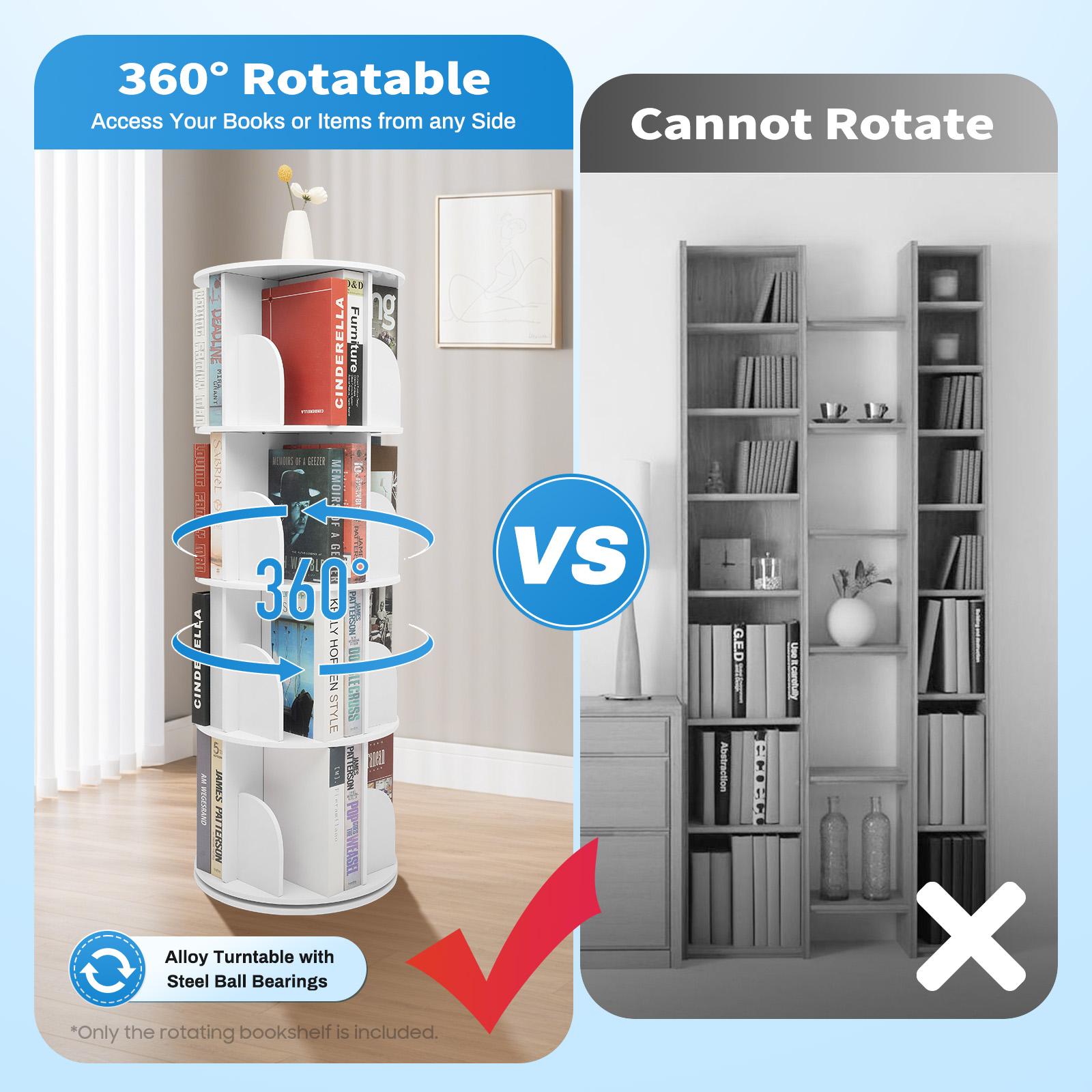 CNCEST Rotating Bookshelf Tower 360° Bookcase Figure Display Shelf Bedroom Storage Rack Classroom Organizer Smooth Wooden Birthday Gift Home Decor Furniture