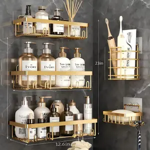 Shower Caddy, 5 Pack bathroom accessories, wall organizer, No DrillBathroom Shower Organizers With RemovableHooks, Rust Proof Shower Shelves For InsideShower, free wall mountshower organizer