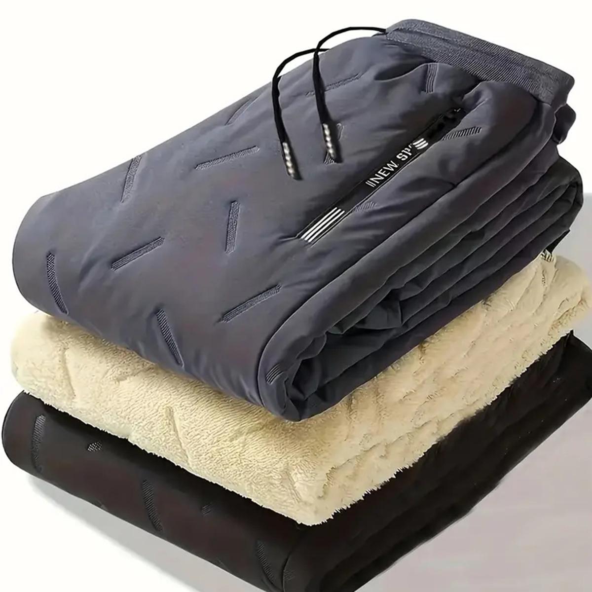 Men's Thermal Pants - Heavyweight Insulated Cotton Winter Trousers with Drawstring Waistband, Black Cold-Resistant Daily & Formal Wear with Side Pockets - Suitable for Office Work and Outdoor Activities SpringStatements