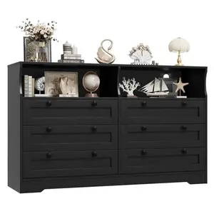 6 Drawer Dresser for Bedroom, with RGB LED Lights & Power Outlet, 55" Wide Chests of Drawers Dresser TV Stand for 55 Inch TV, for Closet, Living Room, Entryway, Tv Console Table, Modern Tv Stands