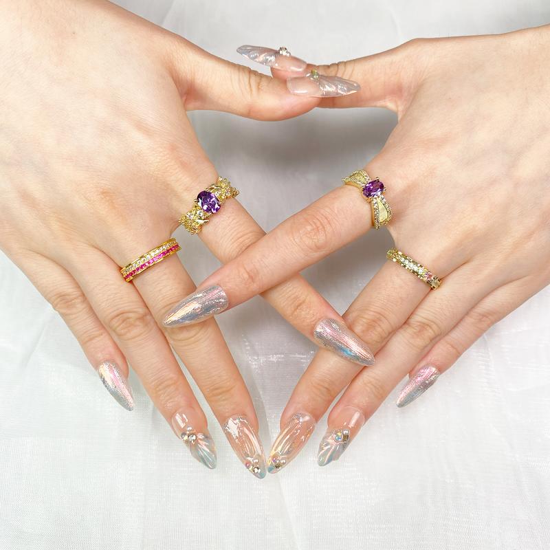 Reusable Press-On Nails Glossy Gel Finish Short Coffin Almond Easy Apply Remove Strong Hold Nail Kit for DIY Home Manicure with Nail File Glue and Storage Box