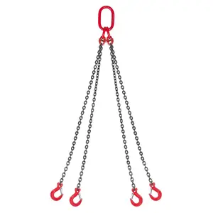 VEVOR Chain Sling, 1/4 in x 5 ft Lifting Chains with 4 Leg Grab Hooks, Heavy Duty G80 Alloy Steel Lifting Sling, 6600LBS Capacity, Adjustable Engine Chain Hoist Lifts for Cargo Security Towing