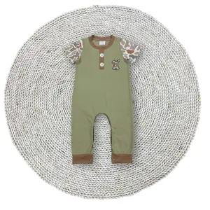 Little Baby Boys Easter Cute Rabbit Embroidery Round Neck Camouflage Short Sleeve Cotton Bodysuits Rompers Soft Stretchy Sleepers