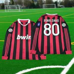 0910 AC M Jerseys Retro Long Sleeve Jersey RONALDINHO #80 long Sleeve Soccer Jerseys