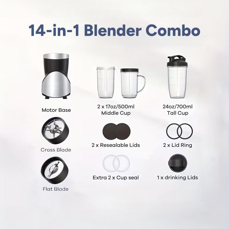 Ganiza Smoothie Blender with 14 Piece Combo Set Includes 4 BPA Free Cups 6 Blade Cross Blade for Smoothies Juices & More 800W Powerful Juicer Machine Multifunctional Blender Juicer