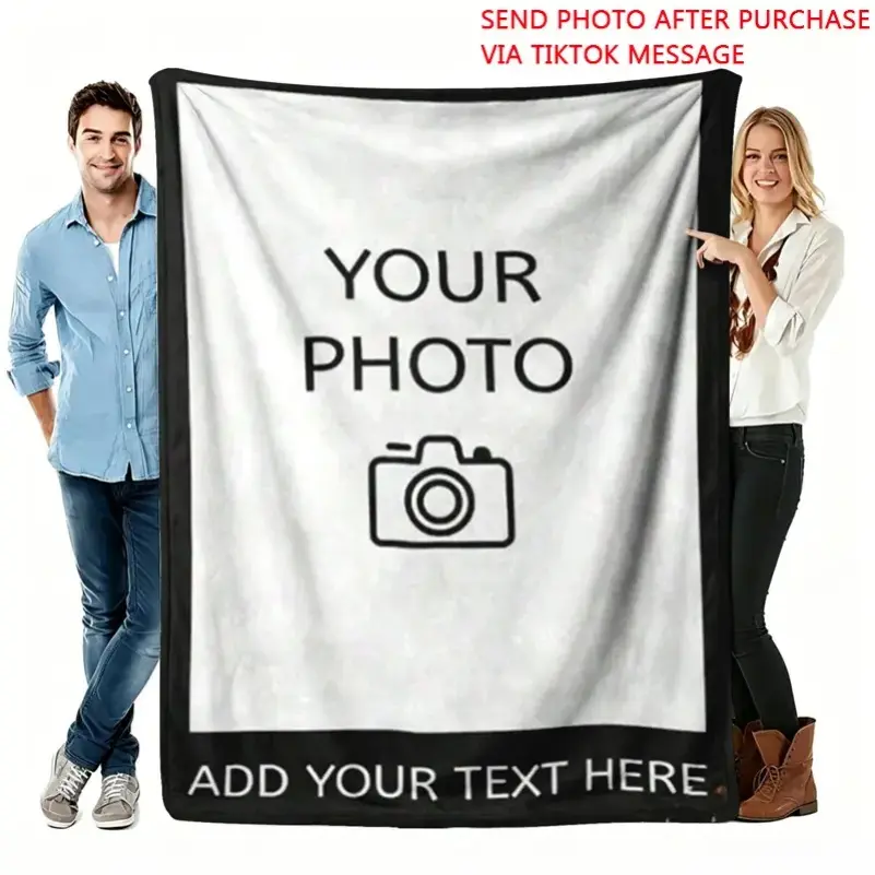Classic Lightweight Photo-Print Flannel Blanket - Personalized Photo-Text Throw, Customizable Text Memory Kept, Home & Travel Keepsake, Family Gift for Holiday Birthday Sofa Bed Decor