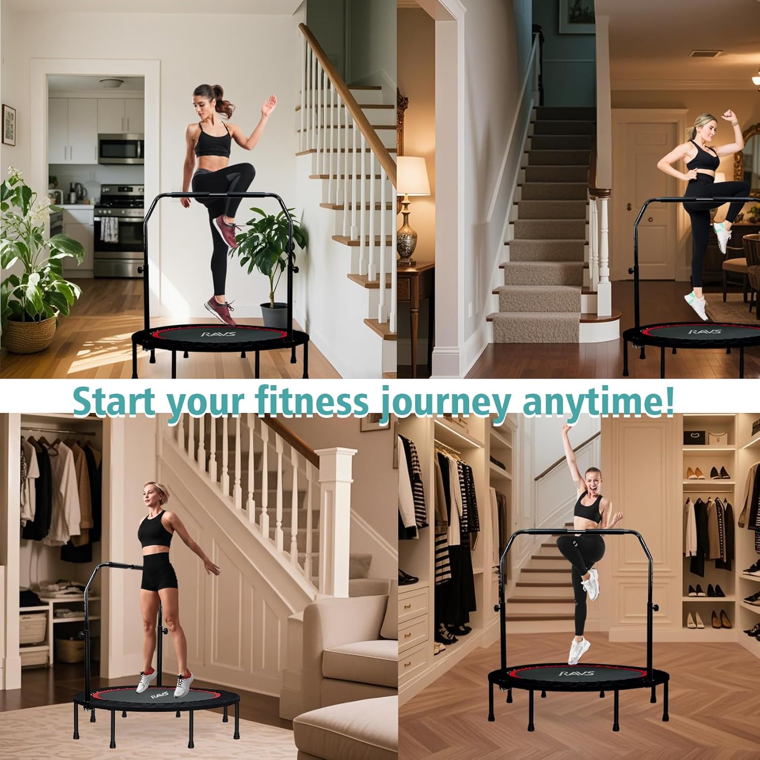 48" Foldable Home Fitness Trampoline with Adjustable Handles & Resistance Bands – for Adults & Kids, Indoor/Outdoor Exercise Equipment 48" Foldable Home Fitness Trampoline with Adjustable Handles & Resistance Bands – for Adults & Kids, Indoor/Outdoor Exercise Equipment