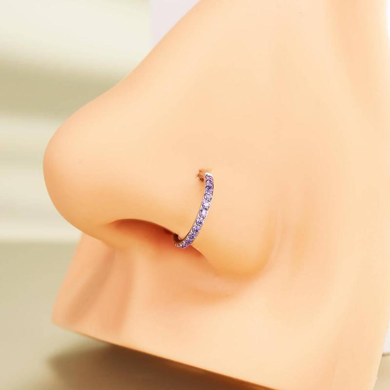OUFER 20G Micro Gem CZ Hinged Nose Nostril Piercing Hoop Ring 316L Stainless Steel Body Jewelry Black Purple Pink Green Blue Inner Diameter 5mm-12mm Artificial Zircon
