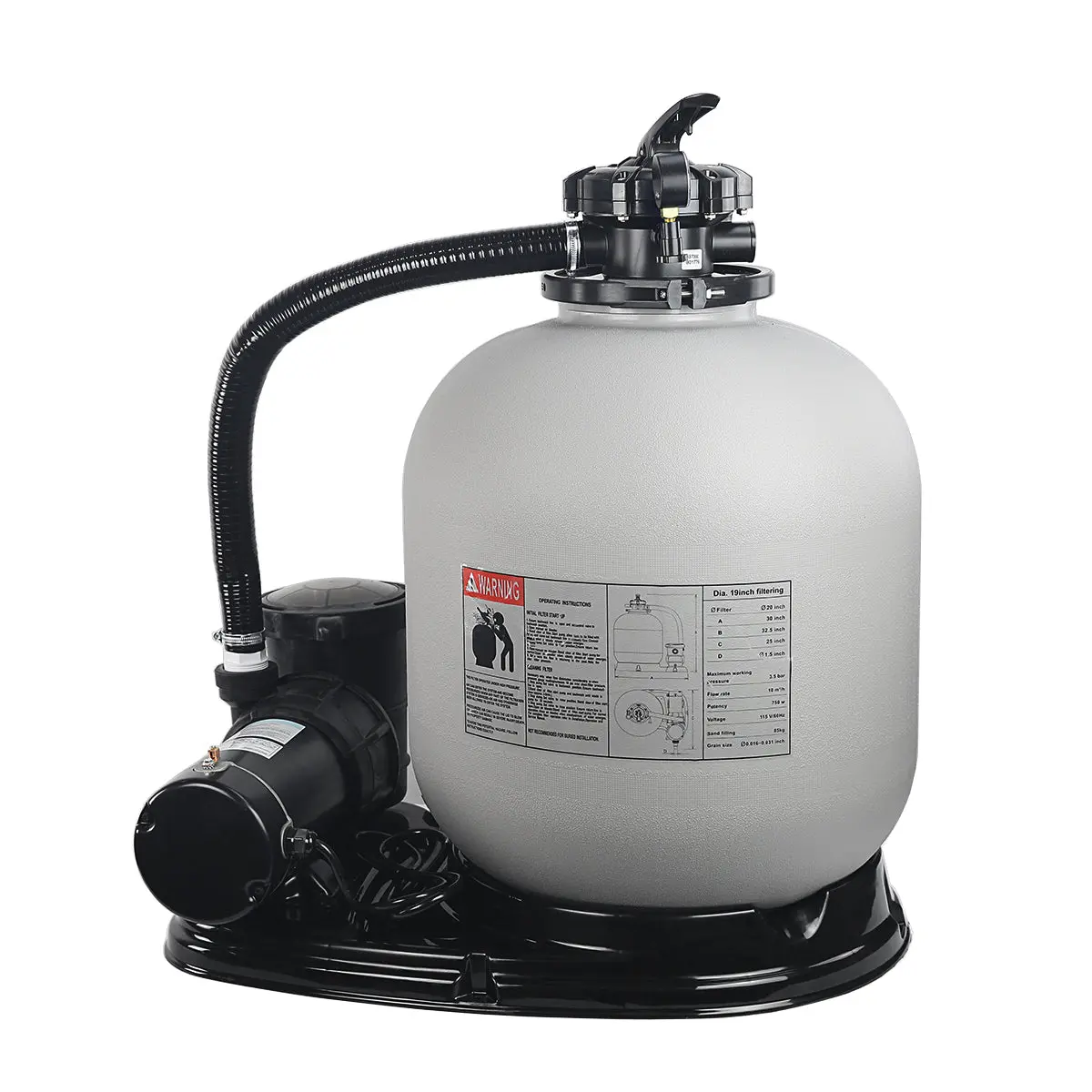 XtremepowerUS 19 In Sand Filter System for Above-Ground Swimming Pools, 1.5HP Pump for 18,000 Gal, Essential Pool Accessories, Swimming Pool, Pool Equipment