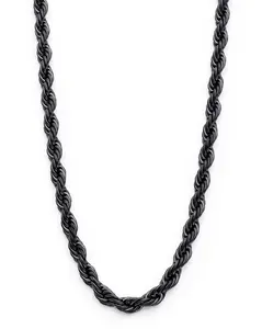 Black Plated Stainless Steel Men's Rope Chain Necklace 4MM 24" Lobster Lock