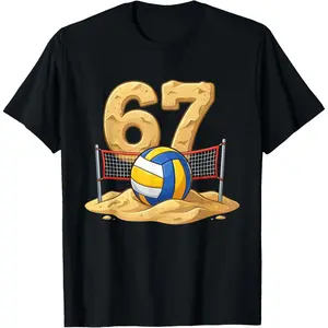 100% Cotton Funny Beach Volleyball 6 7 Meme T-Shirt