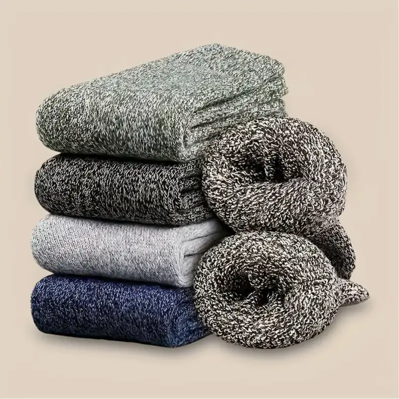 Men's Merino Wool Ultra-Thick Navy Plain Ankle Fuzzy Socks (5 Pairs, Small Leg), Classic Soft, Machine Washable, Multi-Function Cold-Protecting Menswear Socks for Hiking,Fishing