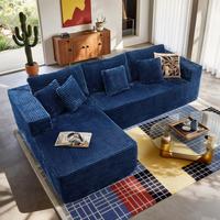 Navy Plush Corduroy Left Chaise