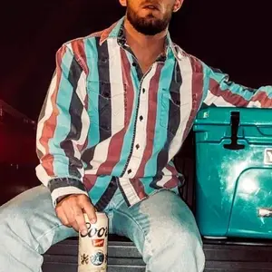 Men's Western Cowboy Style Vintage Print Loose Fit Long Sleeve Shirt Striped Casual Button-Up Fall Top for Streetwear