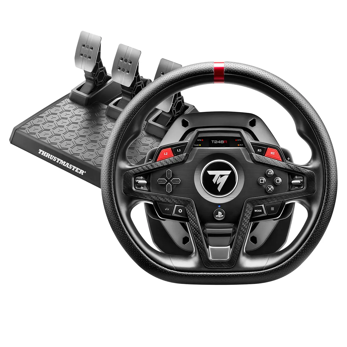 Thrustmaster T248R Sim Racing Wheel with Force Feedback, LCD Screen, Perforated Leather & Magnetic Pedals for PS5, PS4, PS5/PC, T-Hd
