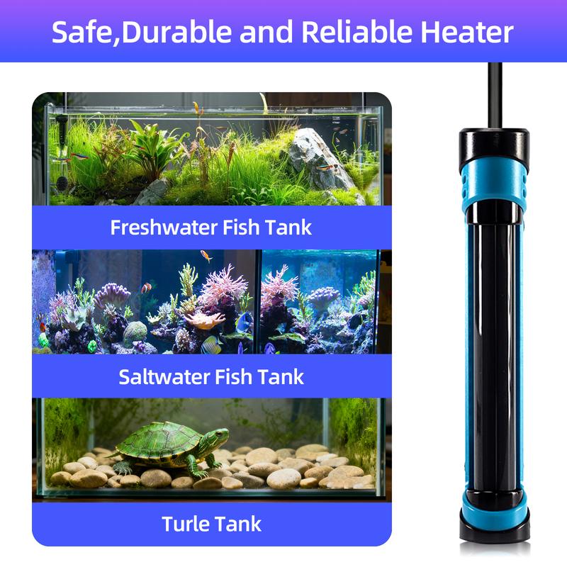 Chefoo 200W Submersible Aquarium Heater Adjustable Fish Tank Heater with Digital Display External Controller Overheat Protection & Free Thermometer for 10-30 Gallons Freshwater Saltwater Tank