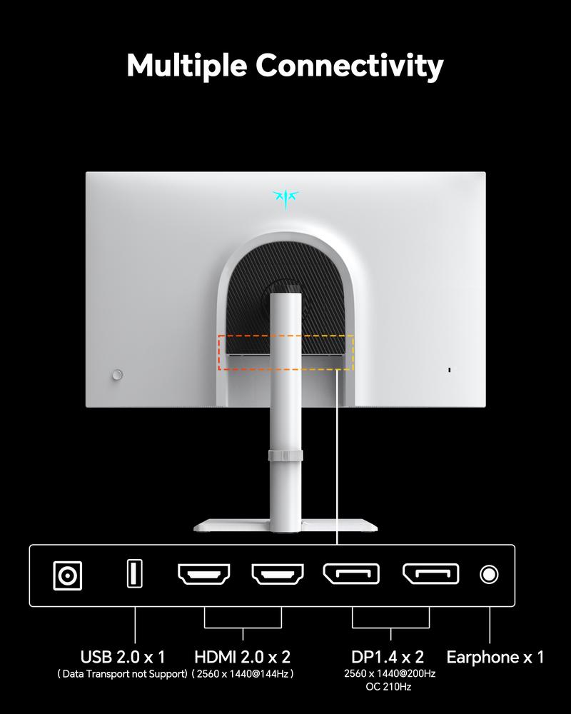 KTC 27" 2K IPS 200Hz HDR400 Gaming Monitor Built-in Dual 2W Speakers, 2560*1440@144Hz, overclockable to 210Hz, 1ms response time, H27T6