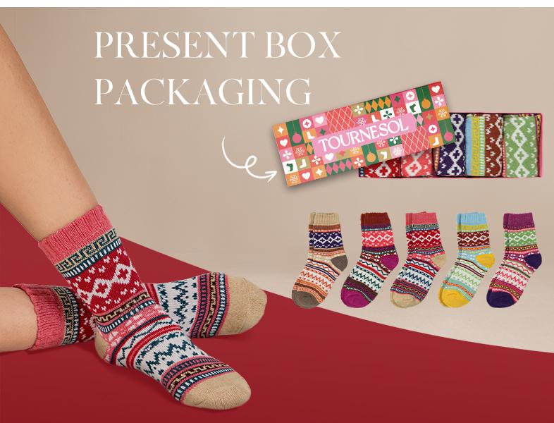 Tournesol Wool Blend Warm Socks Soft Cozy Fit One Size US 5-9 Women's Crew Length Thermal Socks 5-Pack Gift Box for Winter Indoor Outdoor Use Womenswear 015