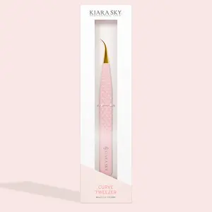 Kiara Sky Curve Tweezer - Ergonomic Gold Tip Pink Diamond Cut Handle Stainless Steel Precision Tool for Classic & Volume Sets Kiara Sky Curve Tweezer - Ergonomic Gold Tip Pink Diamond Cut Handle Stainless Steel Precision Tool for Classic & Volume Sets