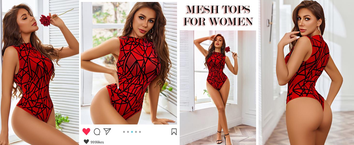 Avidlove Mesh Bodysuits for Women Mock Neck Sheer Sleeveless Shirts Ruched Going Out Tank Bodysuit Tops Avidlove Mesh Bodysuits for Women Mock Neck Sheer Sleeveless Shirts Ruched Going Out Tank Bodysuit Tops