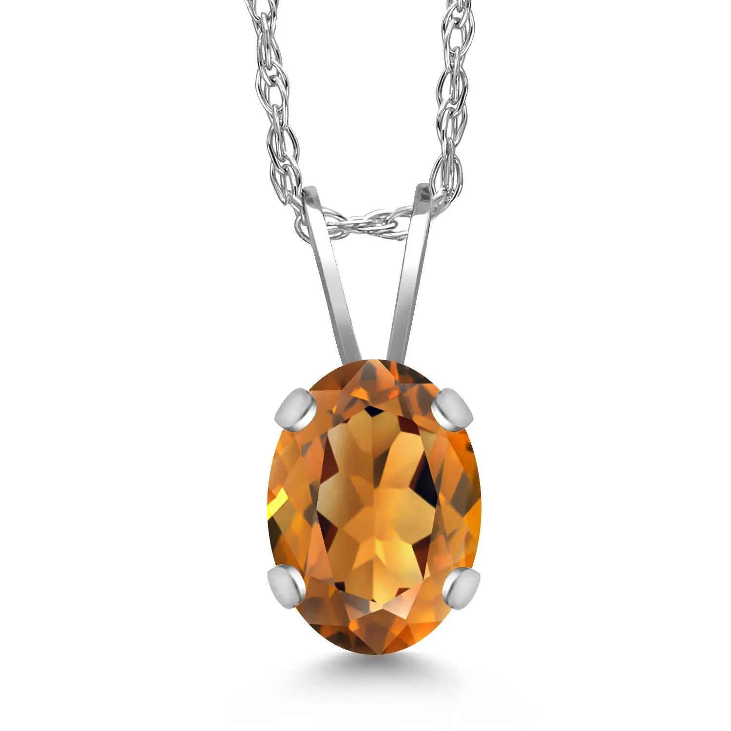 0.70 Ct Oval Orange Red Madeira Citrine 14K White Gold Pendant with Chain