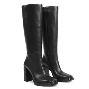 LUNETTA Knee High Boots for Women: Block High Heel Tall Boots - Side Zip Square Toe Vegan Leather Heeled Platform Long Fall Boots