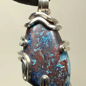 Large Apache Chrysocolla with Gem Silica- Red Cuprite - Sterling Silver PENDANT 925