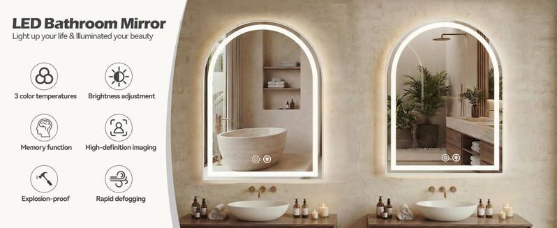 LED Bathroom Mirror With Light ，Dimmable Anti-Fog & 3 Color Temperatures ，Premium Aluminum Frame Mirror For Vanity And Modern Bathroom